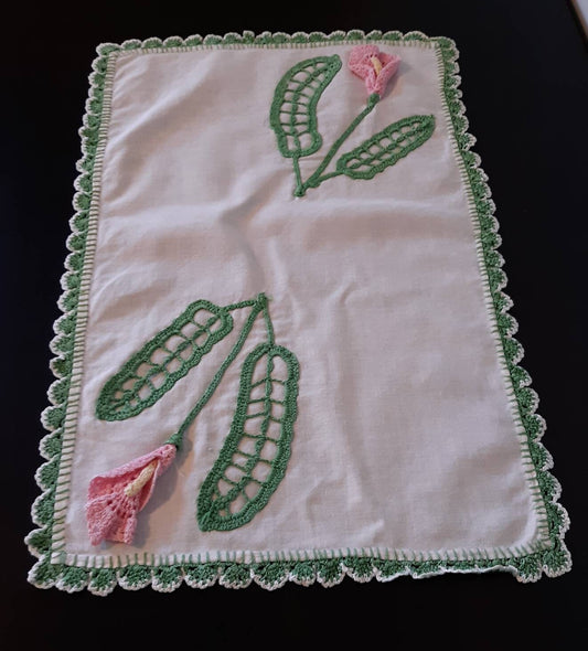 Vintage Table Linen with Crocheted Calla Lilies