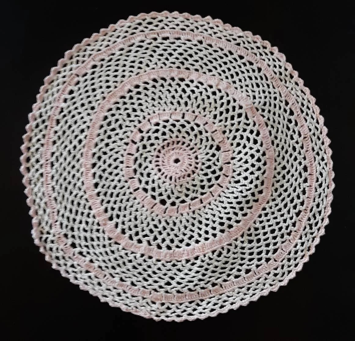 Vintage Round (11") Pink and White Doily