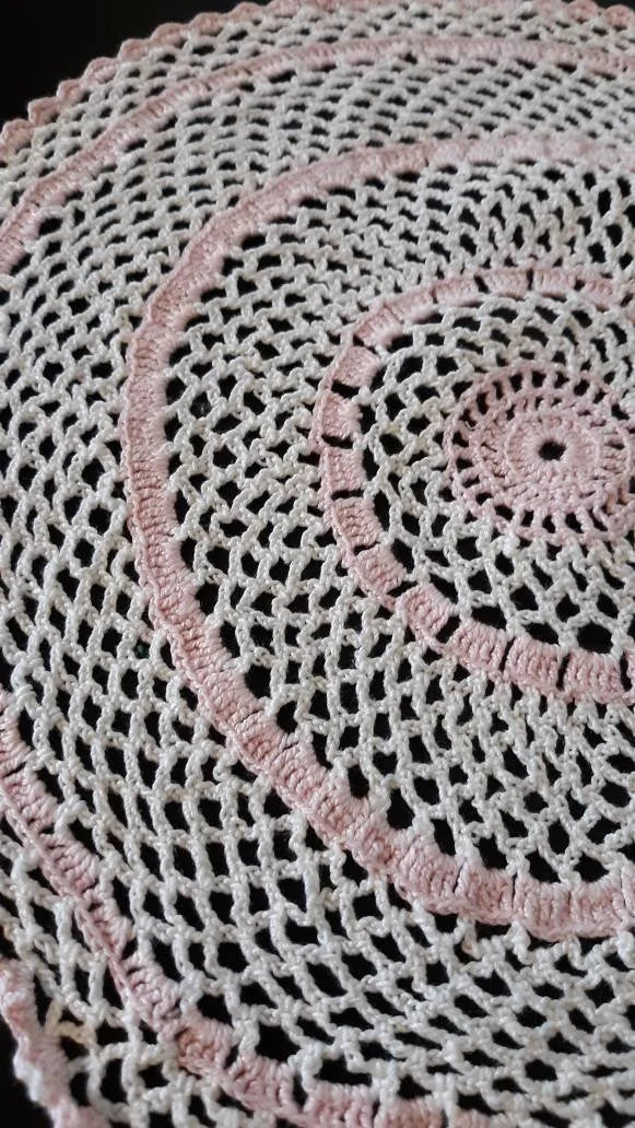 Vintage Round (11") Pink and White Doily