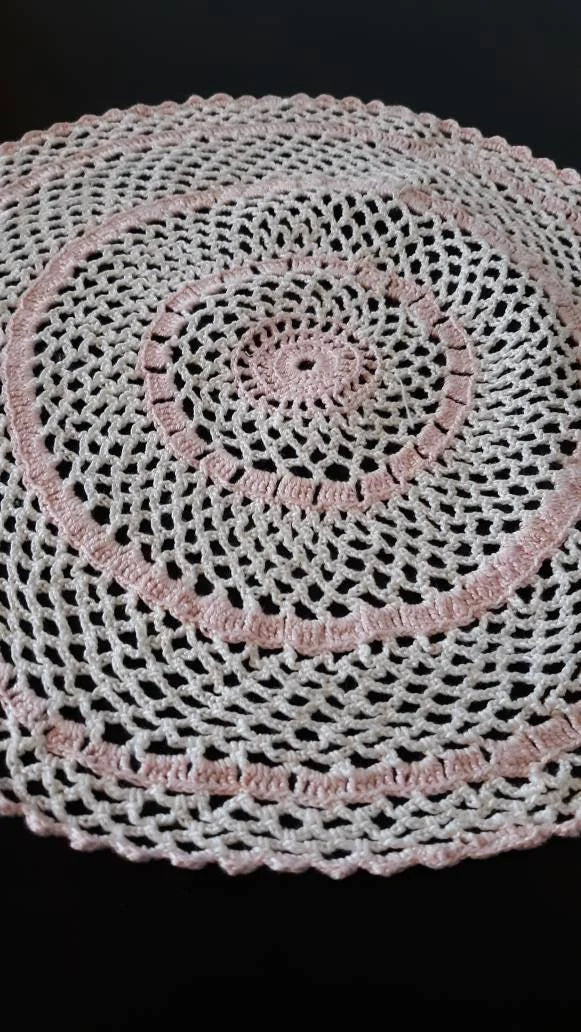 Vintage Round (11") Pink and White Doily