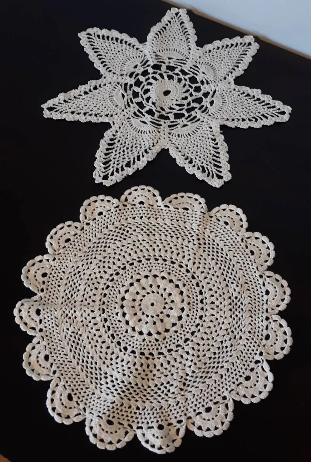 Set of 2 Vintage White Crocheted Doilies