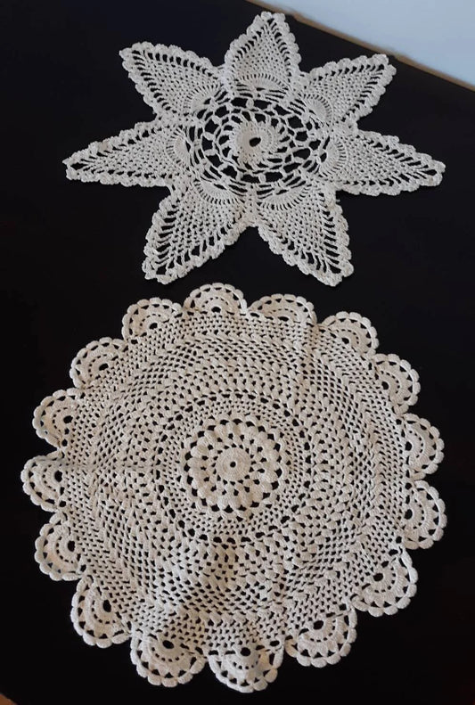 Set of 2 Vintage White Crocheted Doilies
