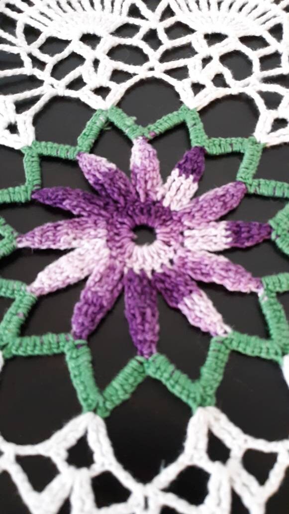 Vintage Round (28") Purple and White Doily