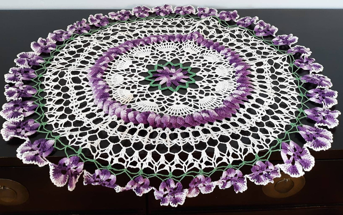Vintage Round (28") Purple and White Doily