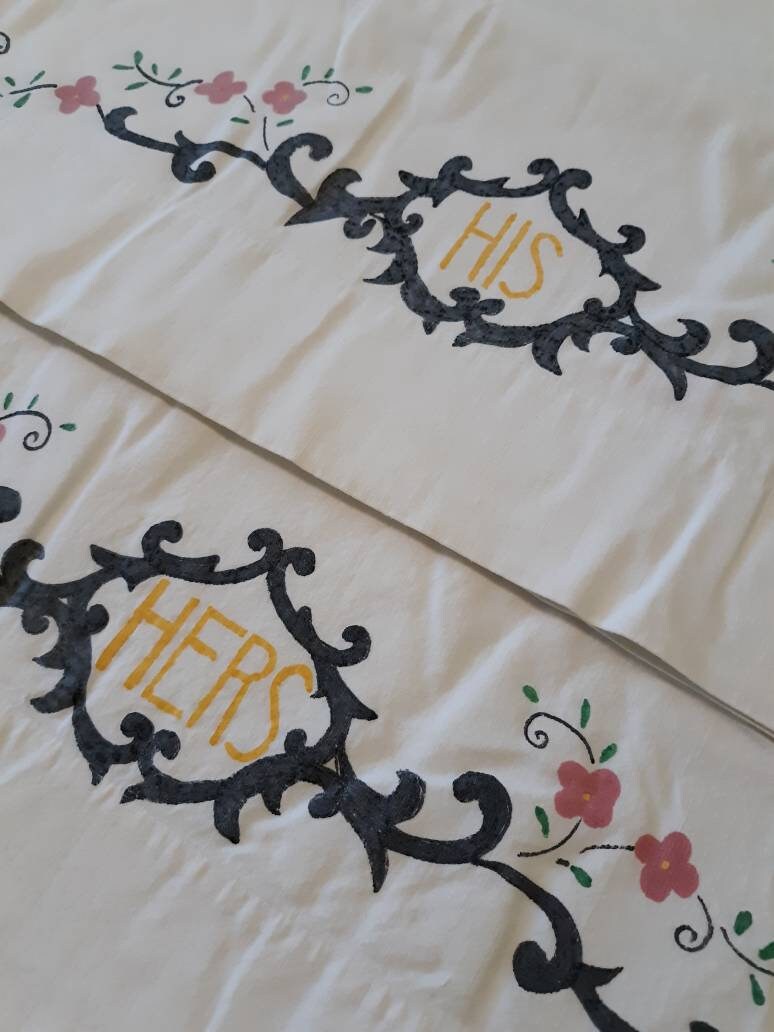 His and Hers Painted Vintage Pillowcases