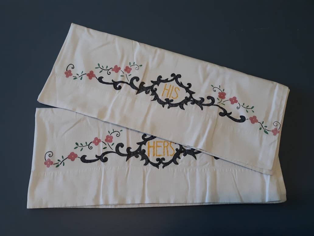 His and Hers Painted Vintage Pillowcases