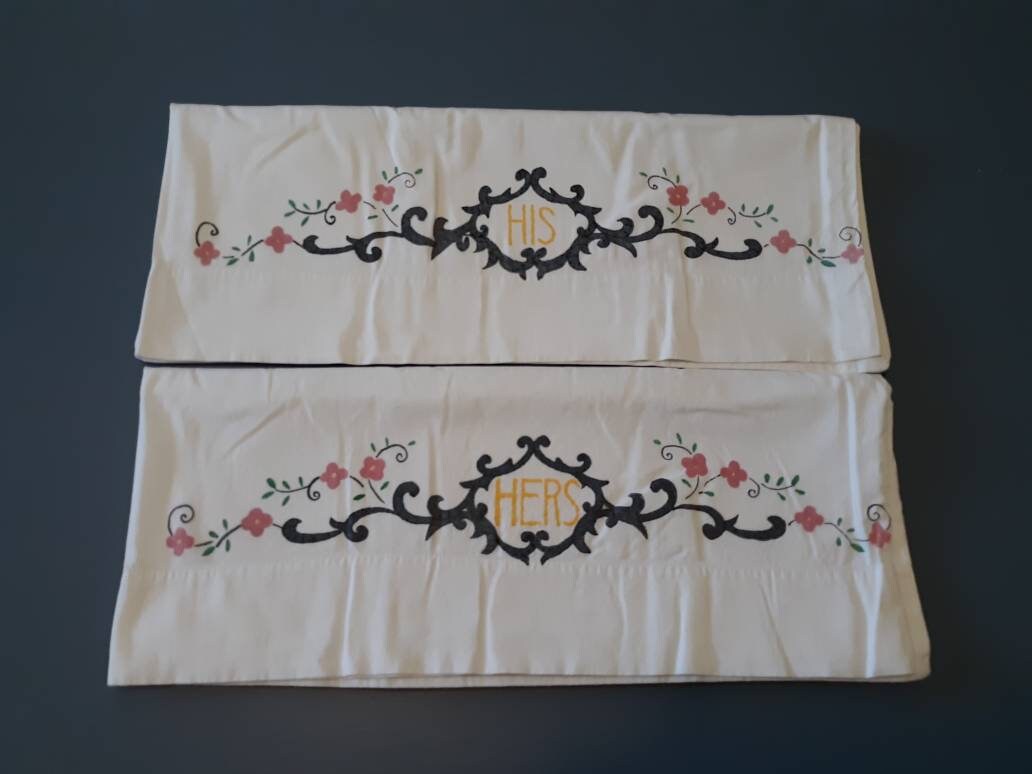 His and Hers Painted Vintage Pillowcases