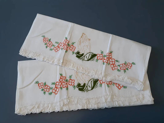 Praying Hands Embroidered Vintage Pillowcases