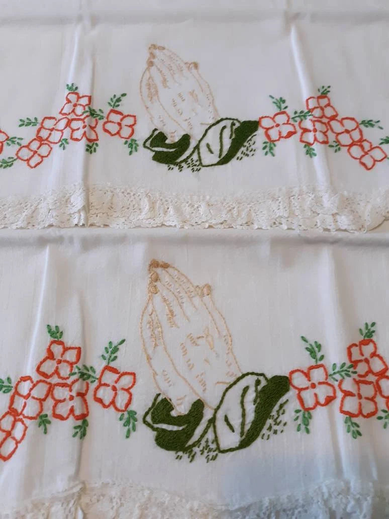 Praying Hands Embroidered Vintage Pillowcases