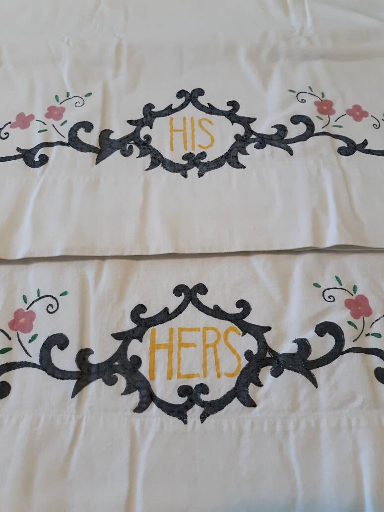 His and Hers Painted Vintage Pillowcases