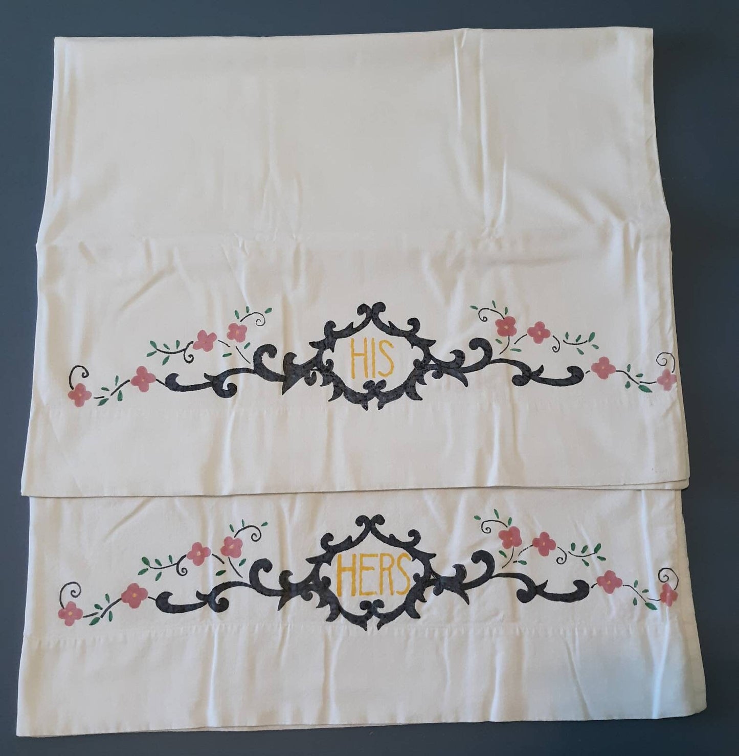 His and Hers Painted Vintage Pillowcases