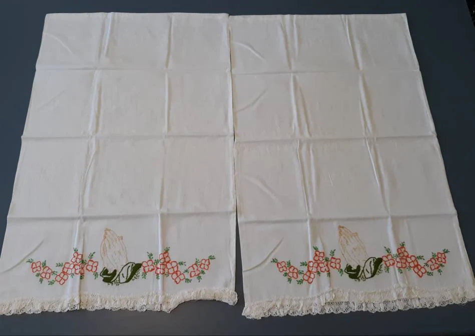 Praying Hands Embroidered Vintage Pillowcases
