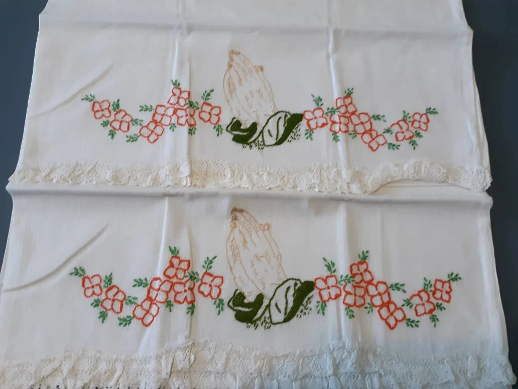 Praying Hands Embroidered Vintage Pillowcases