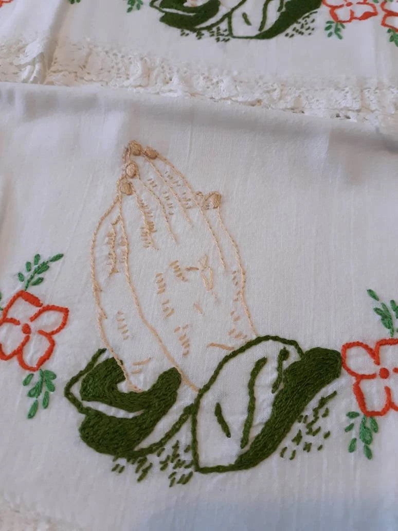 Praying Hands Embroidered Vintage Pillowcases