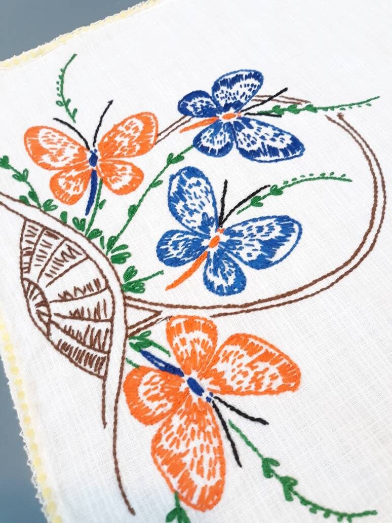 Orange and Blue Butterflies Table Runner