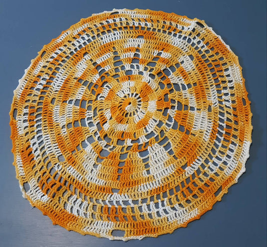 Vintage Round (14") Orange Multi Color Doily