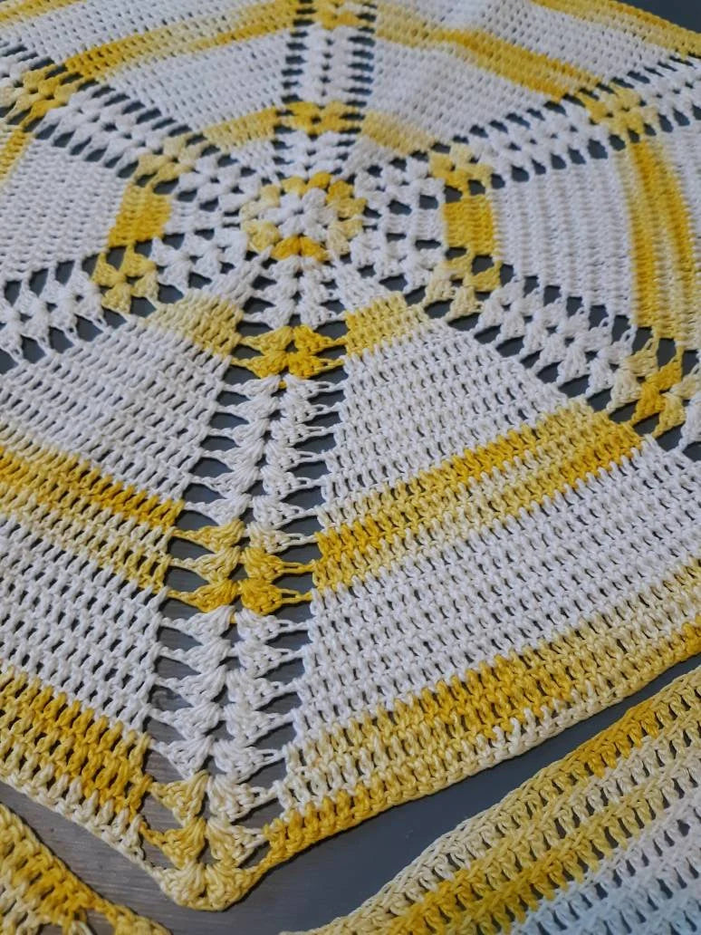 Set of 3 Vintage Round (9", 13") Yellow and White Doilies