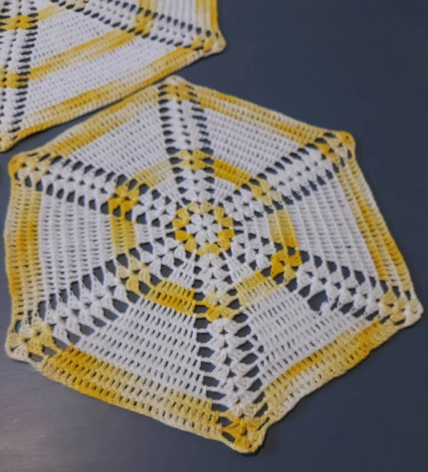 Set of 3 Vintage Round (9", 13") Yellow and White Doilies