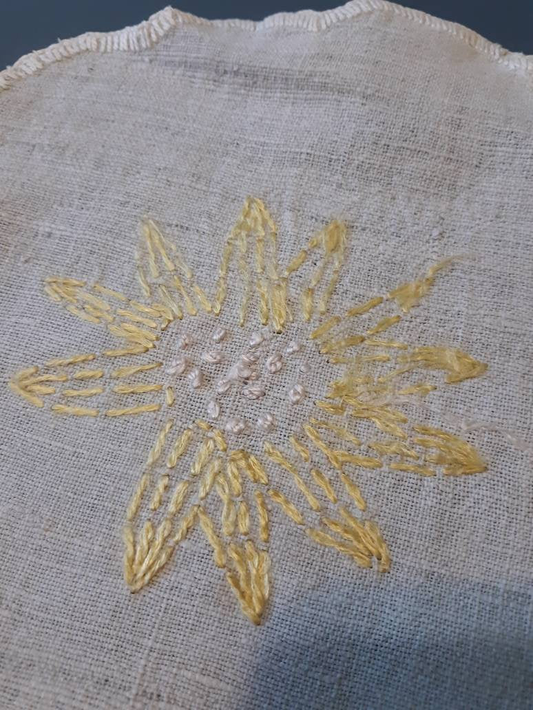 Vintage Round (19") Fabric Doily with Floral Embroidery