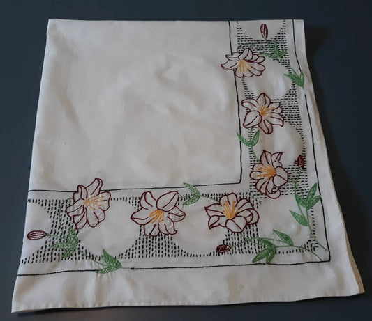 Floral Stitched Vintage Tablecloth