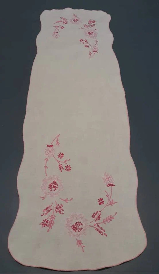 Pink Floral Embroidery Vintage Table Runner
