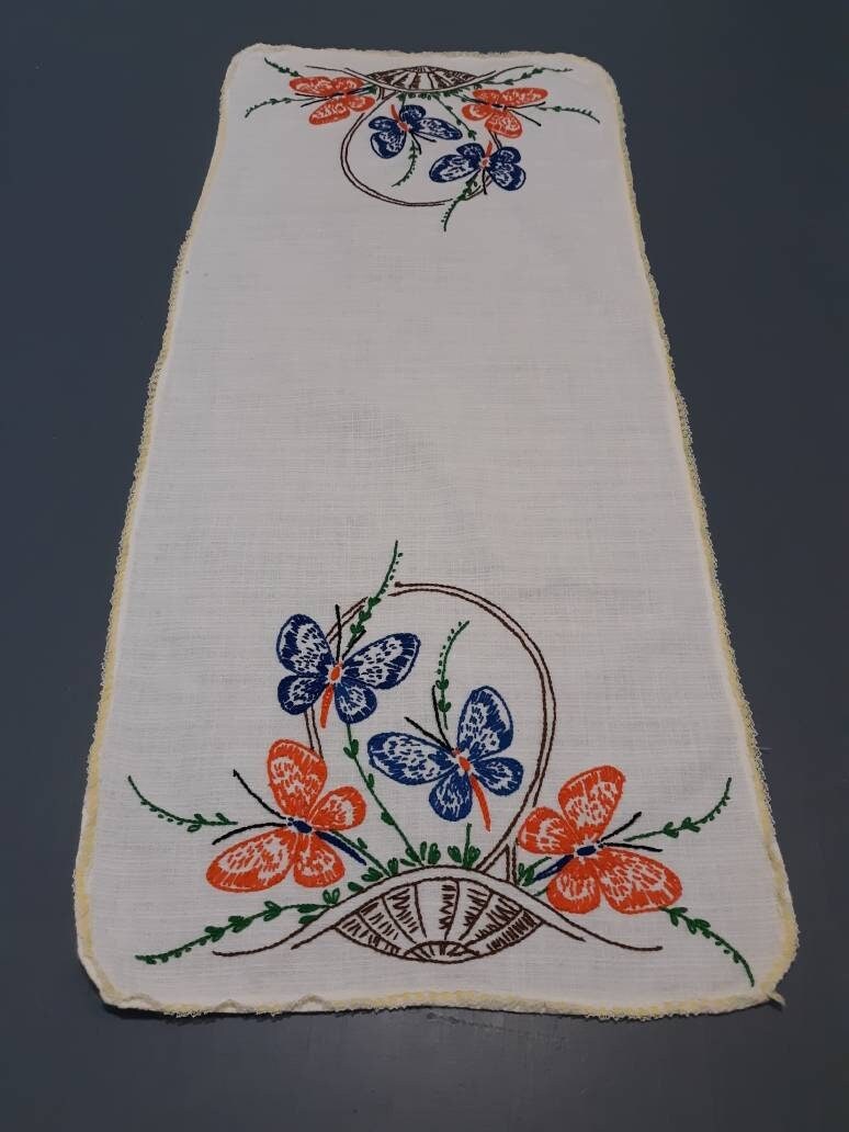 Orange and Blue Butterflies Table Runner