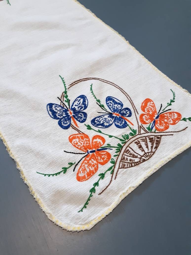 Orange and Blue Butterflies Table Runner
