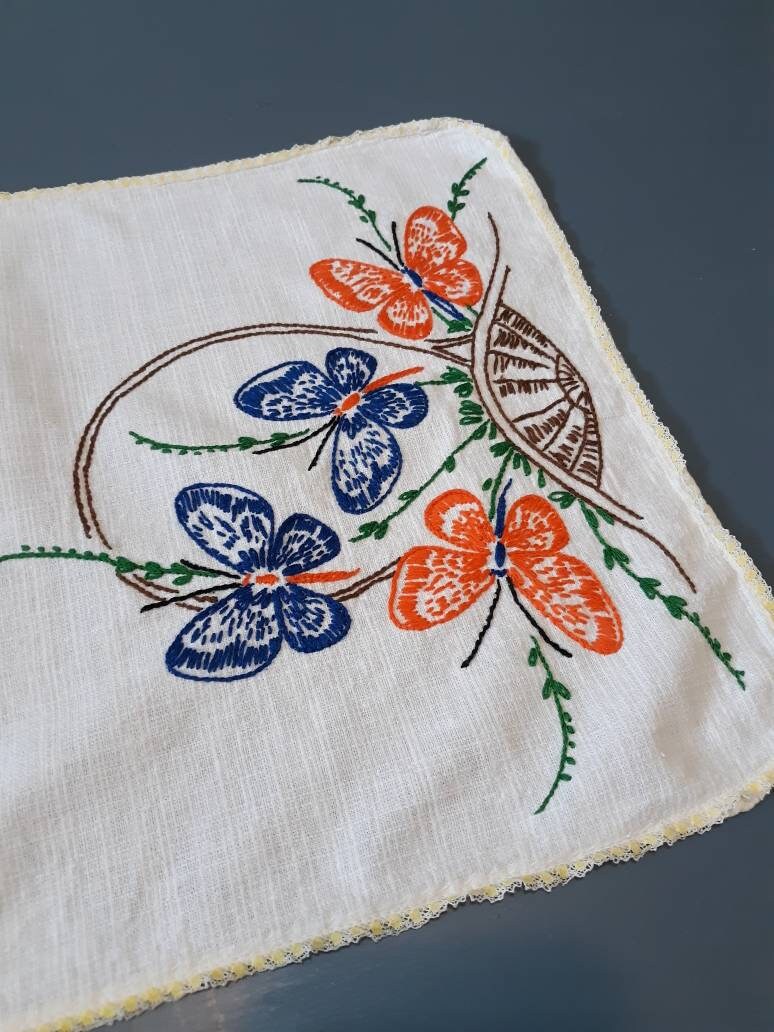 Orange and Blue Butterflies Table Runner