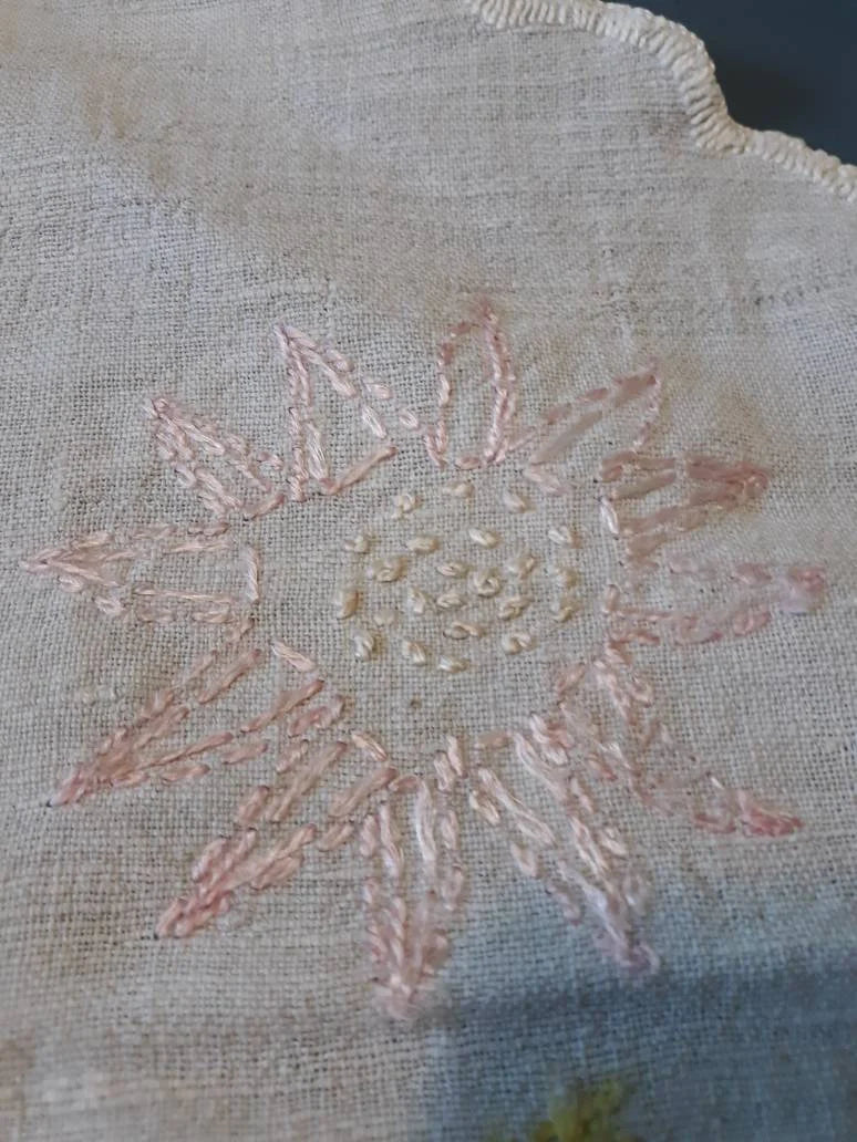 Vintage Round (19") Fabric Doily with Floral Embroidery