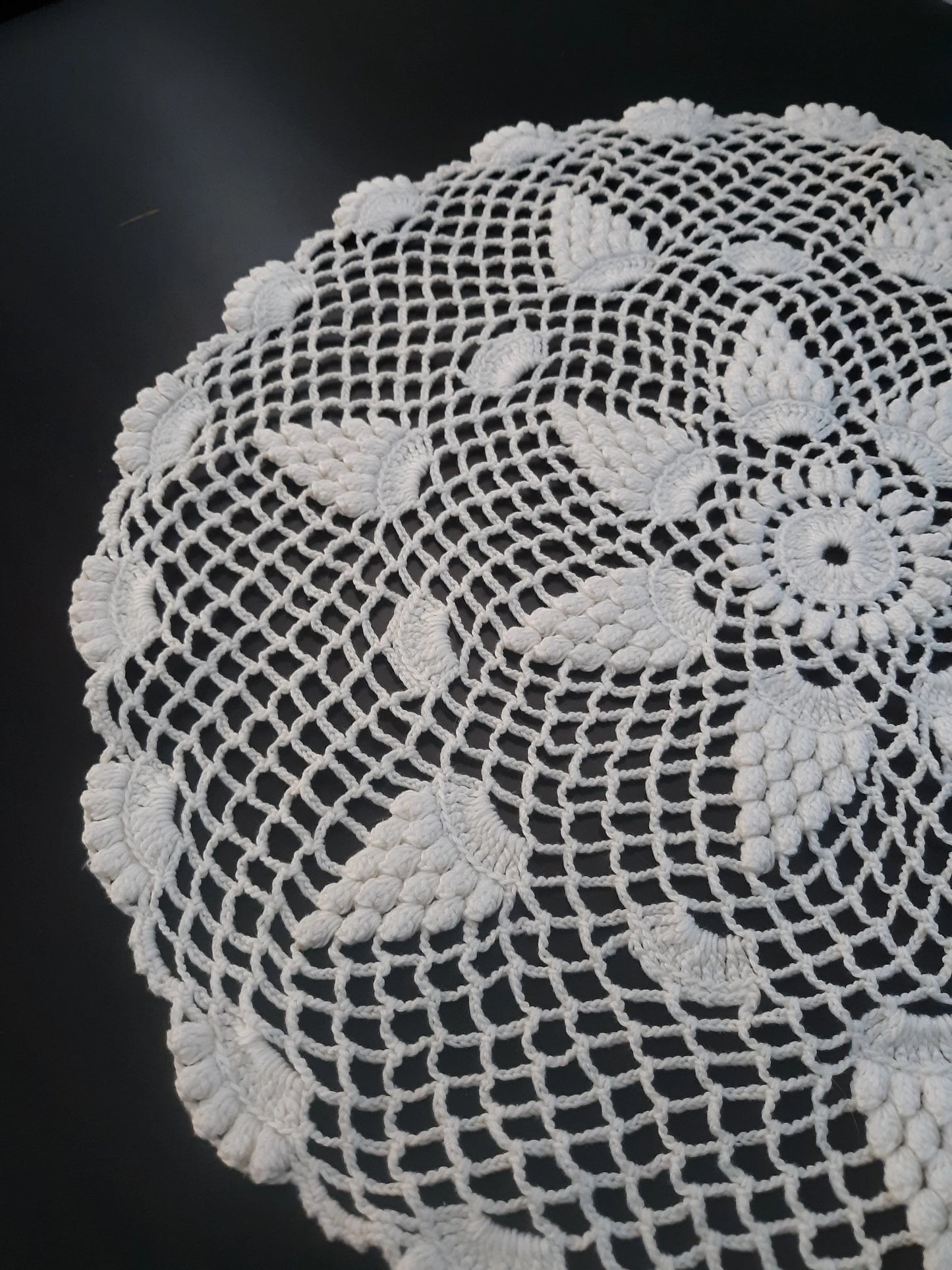 Vintage Round (15") White Cluster Stitch Doily