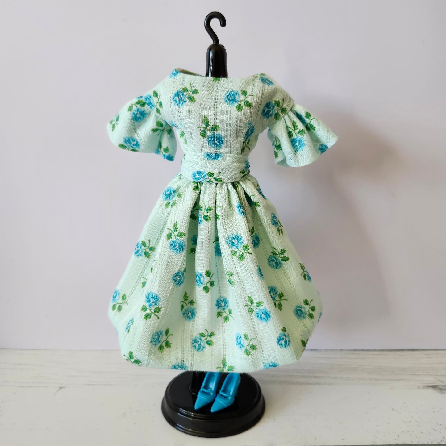 Teal Floral Ruffle Sleeve Dress for 11 1/2" fashion dolls