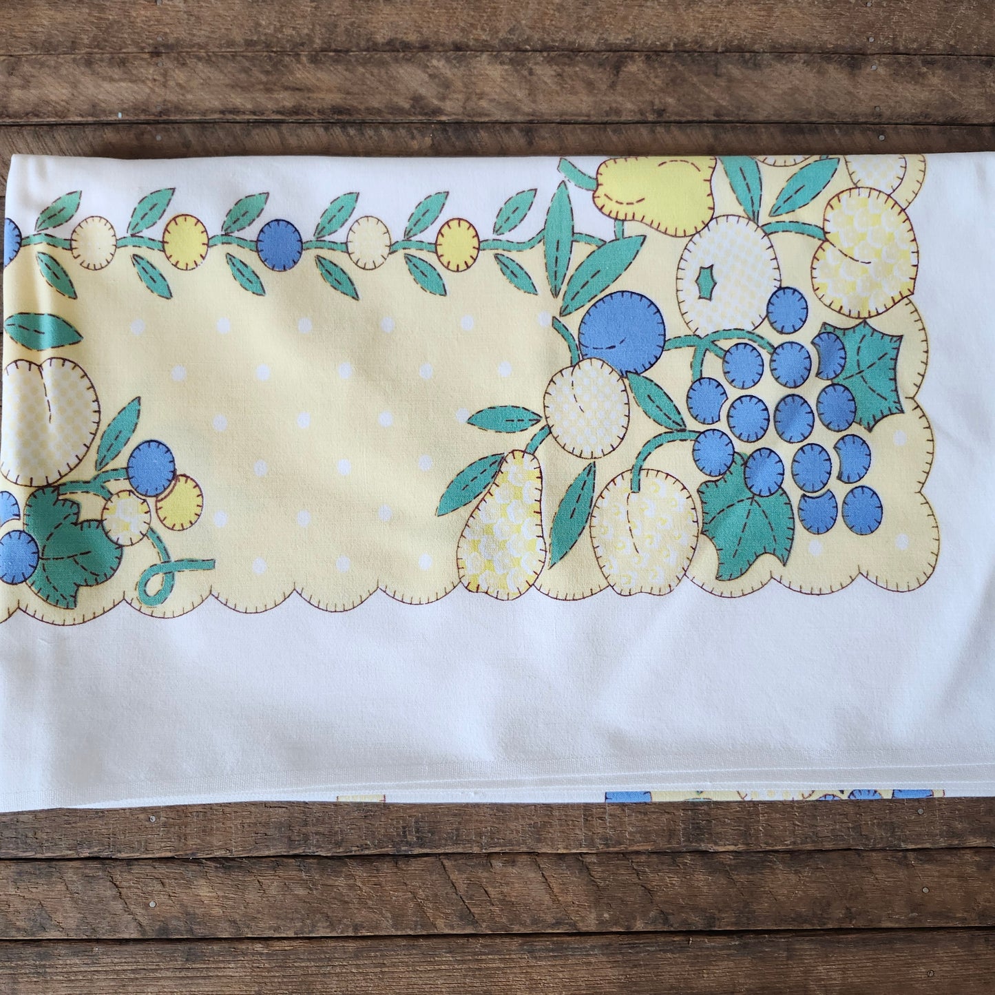 Yellow and Blue Fruit Design Vintage Tablecloth