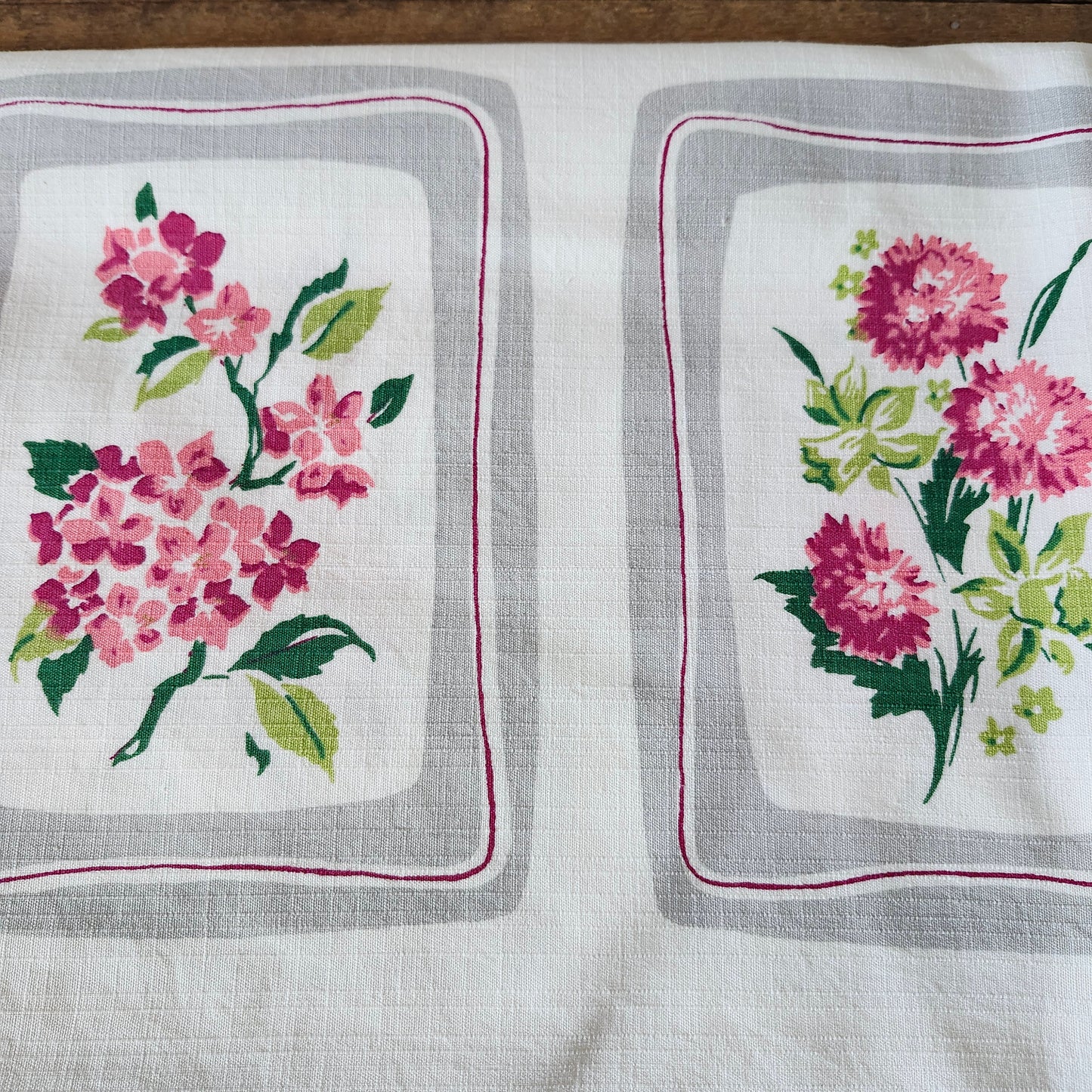 Pink and Gray Floral Vintage Tablecloth