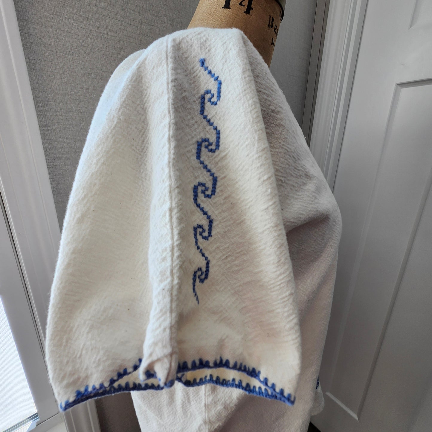 Boho Blue Embroidered White Blouse Handmade