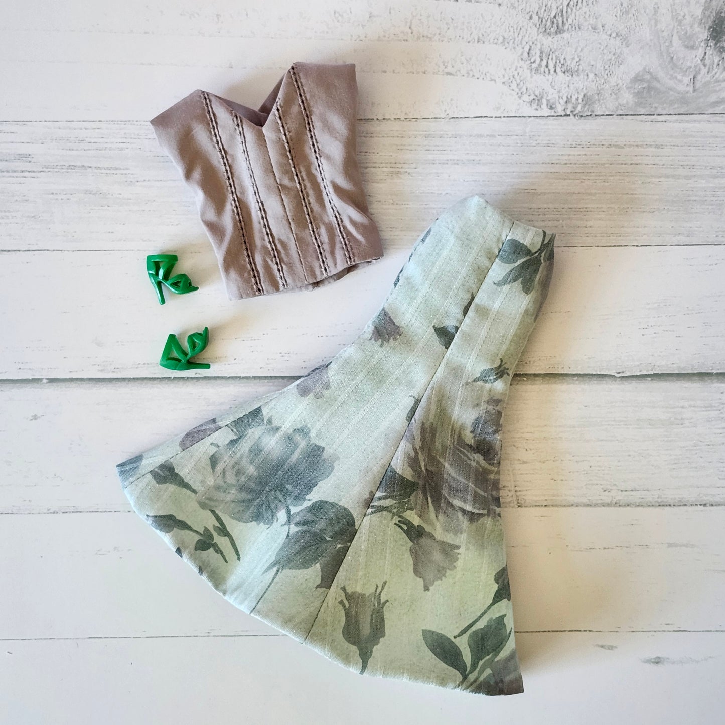 Green Floral Skirt and Purple Blouse for 11 1/2" fashion dolls