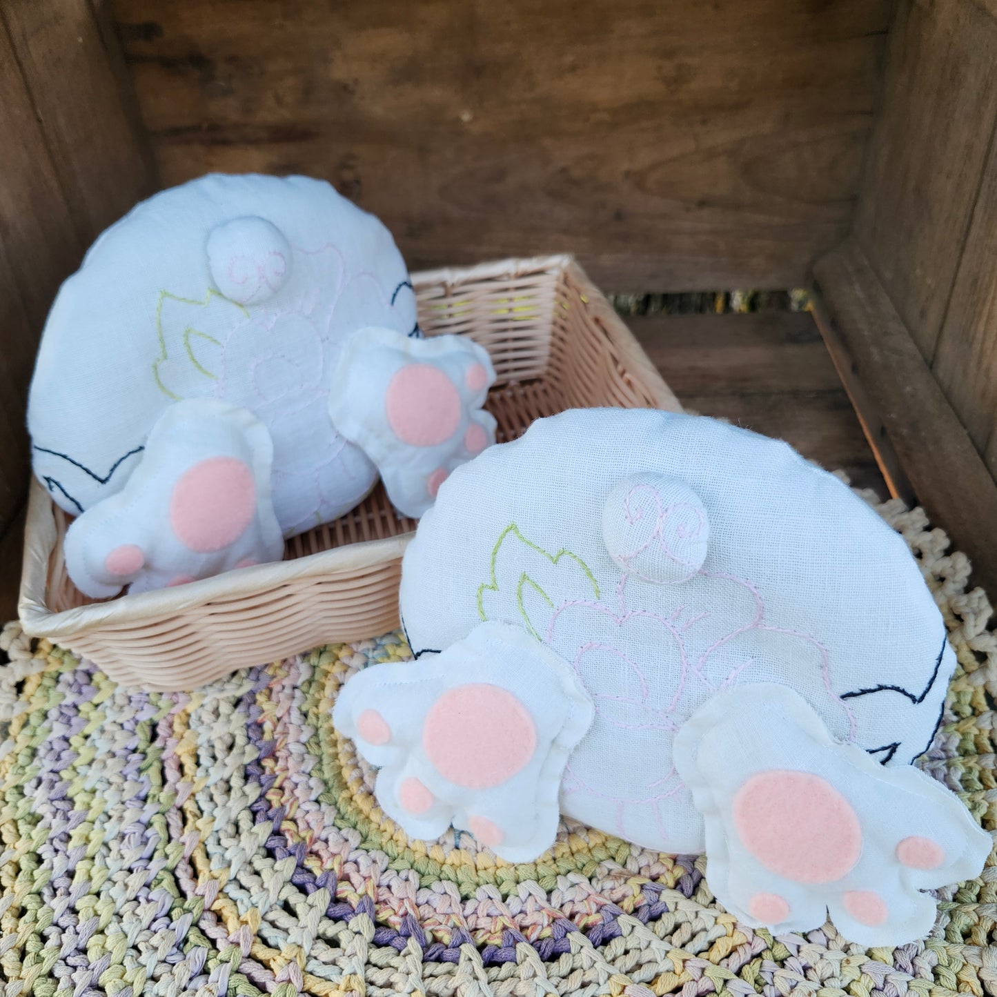 Pink Floral Bunny Butt decor, handmade, vintage linen