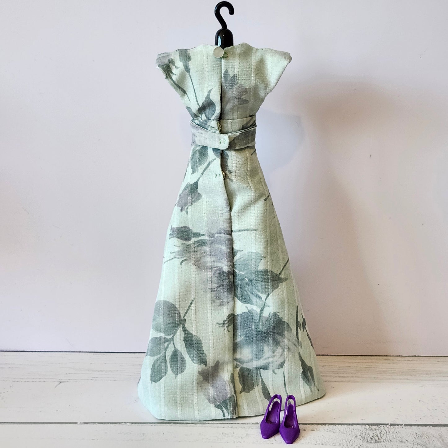Purple Rose on Green Vintage Style Evening Gown for 11 1/2" fashion dolls