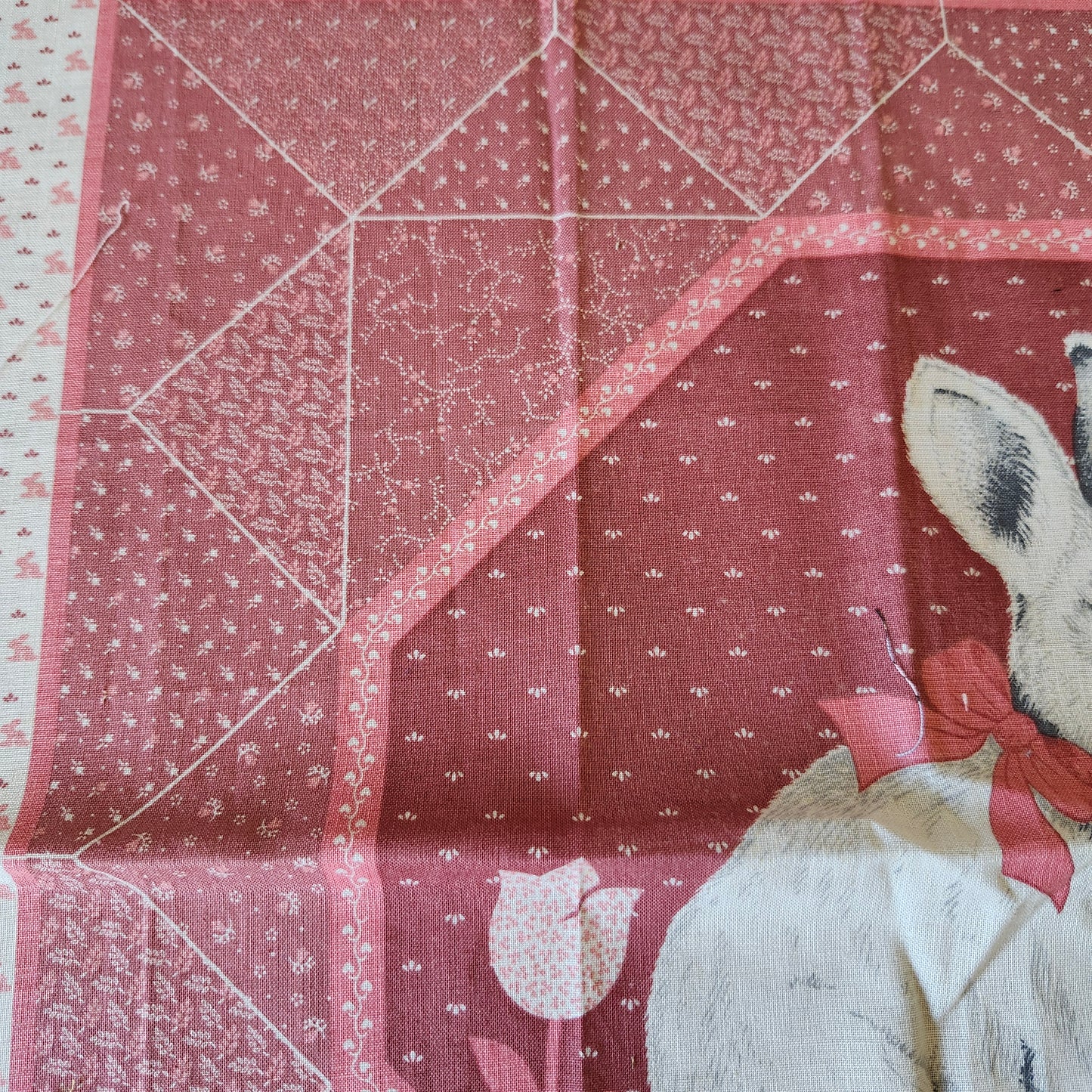 Bunny on Pink Background Pillow Cut and Sew Panel