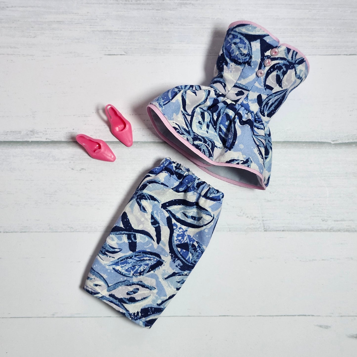 Blue Floral Peplum Outfit for 11 1/2" fashion dolls