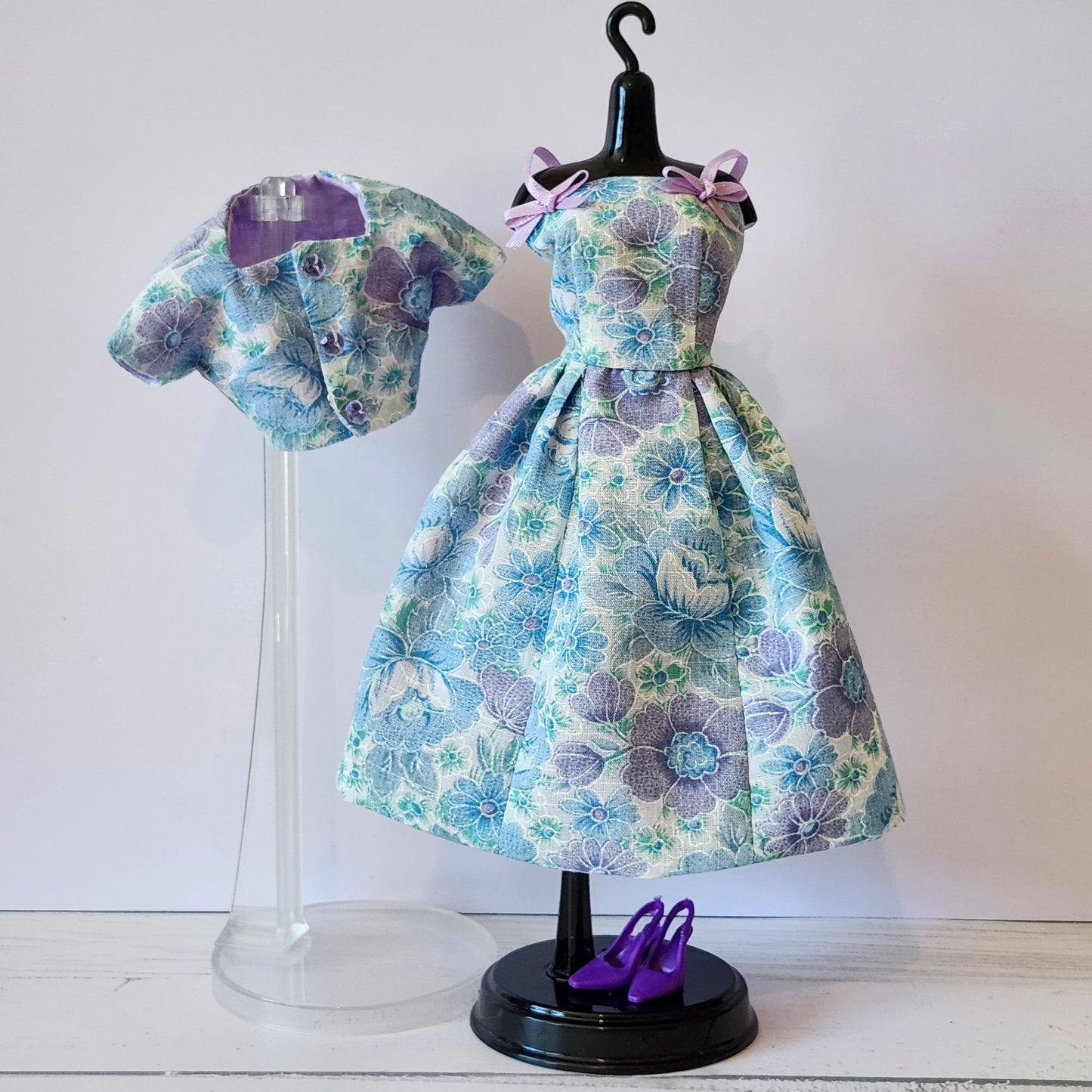 Blue and Purple Floral Party Dress Set for 11 1/2" fashion dolls