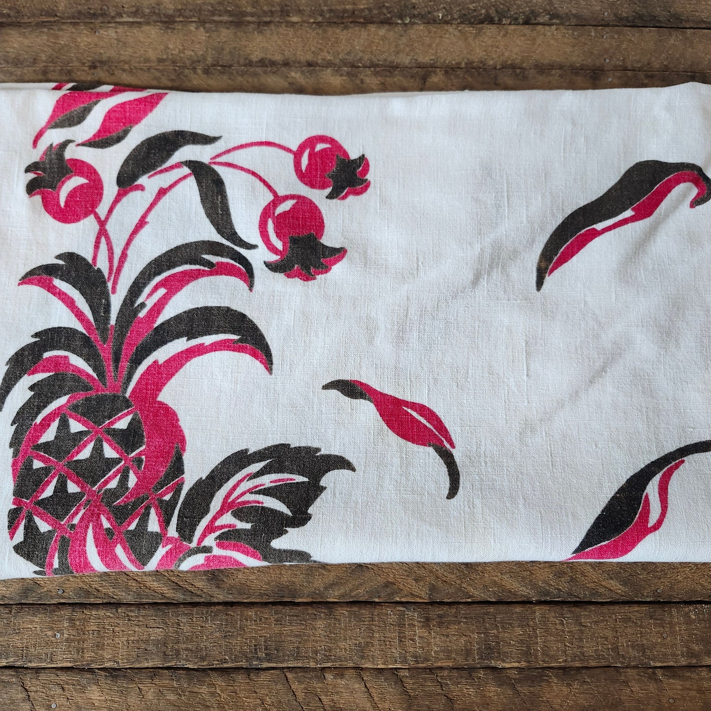 Pink and Brown Floral Design Vintage Tablecloth