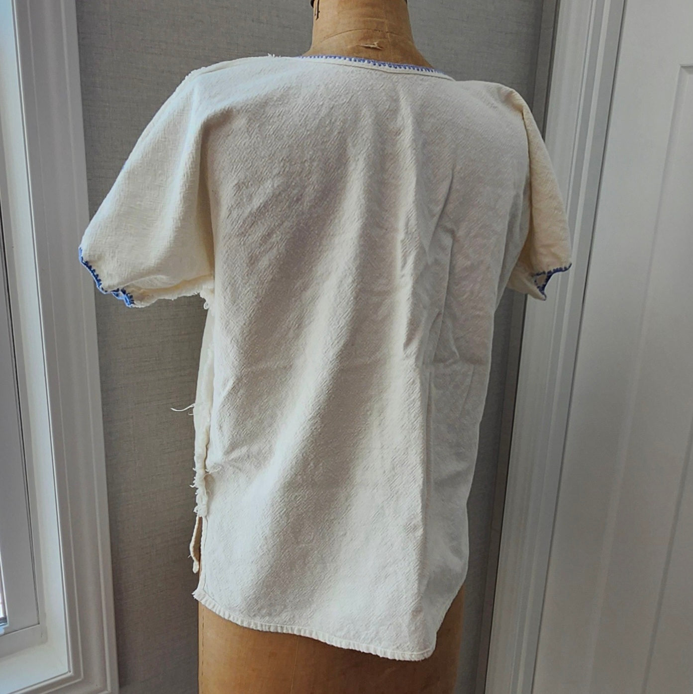 Boho Blue Embroidered White Blouse Handmade