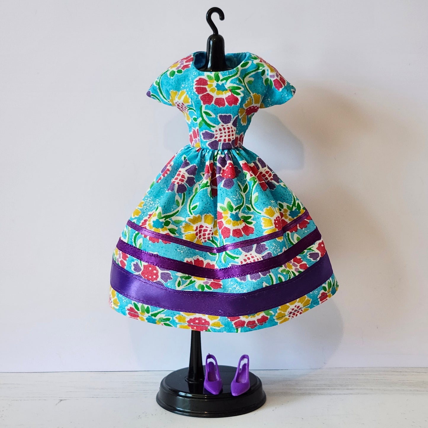 Turquoise and Purple Ribbon Dress for 11 1/2" fashion dolls