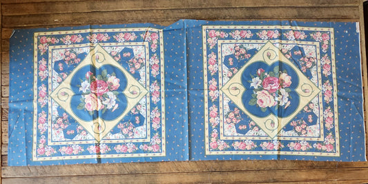 Red Roses on Blue Background Pillow Cut and Sew Panel