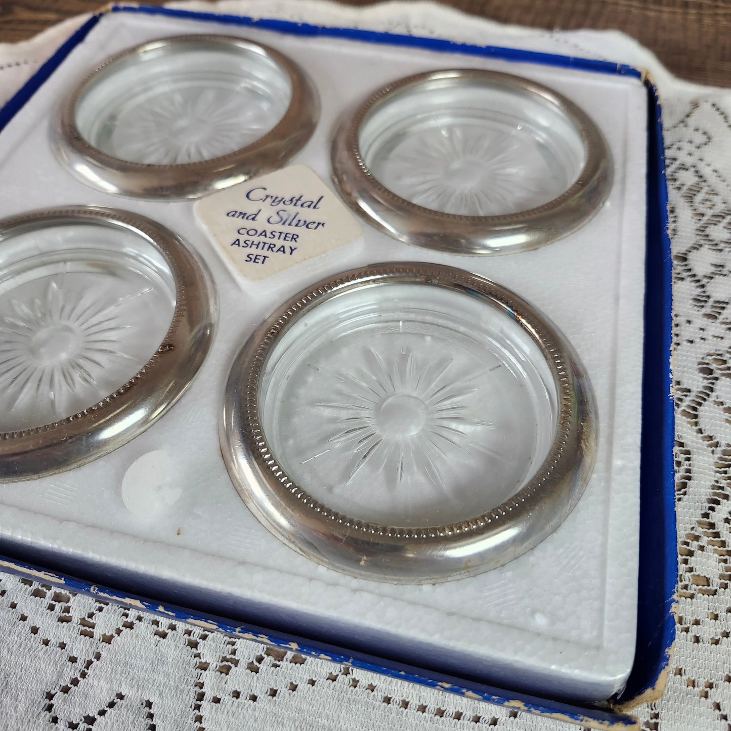 Crystal and Silver Coaster/Ashtray Set, vintage