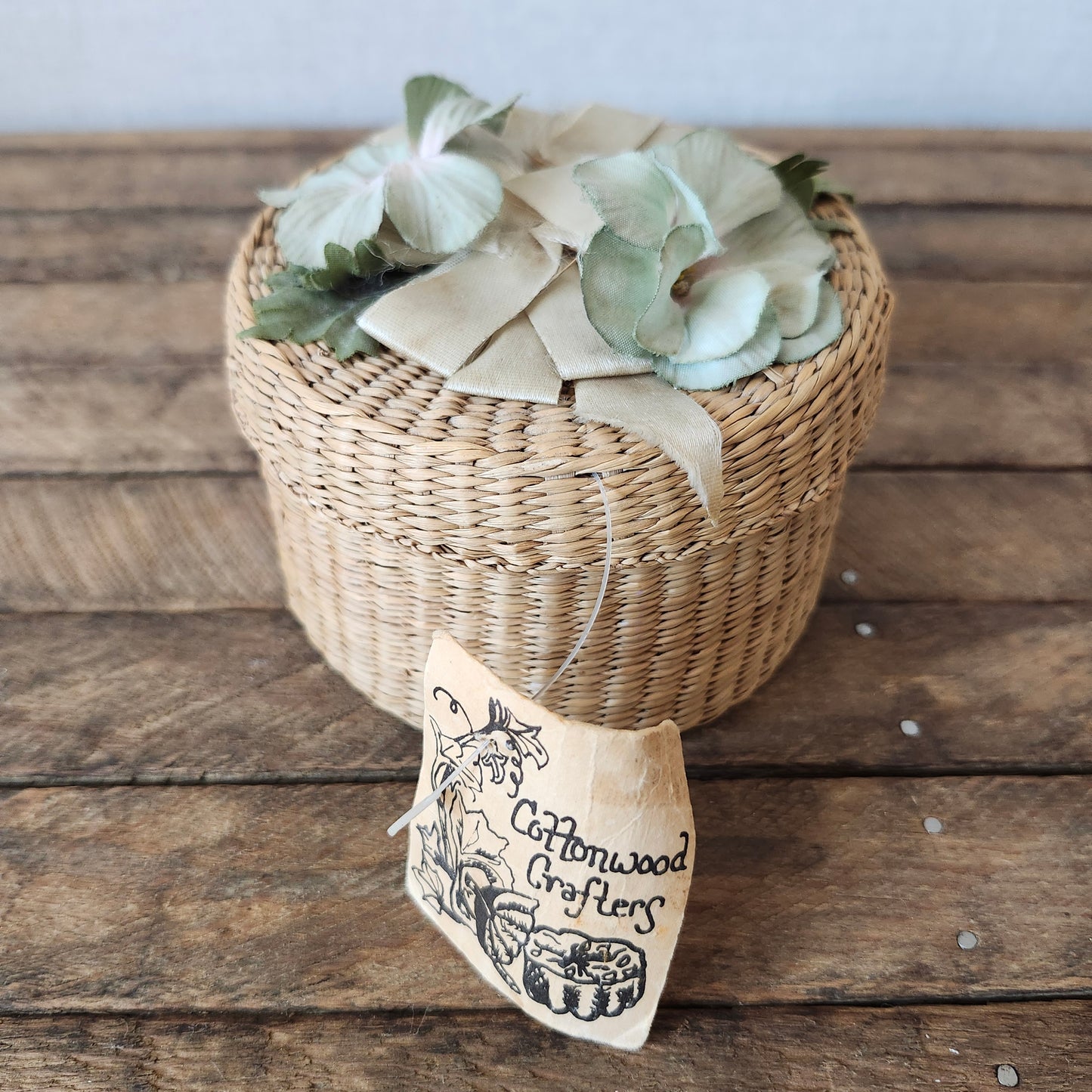 Vintage Handwoven Basket with Flowers on the Lid