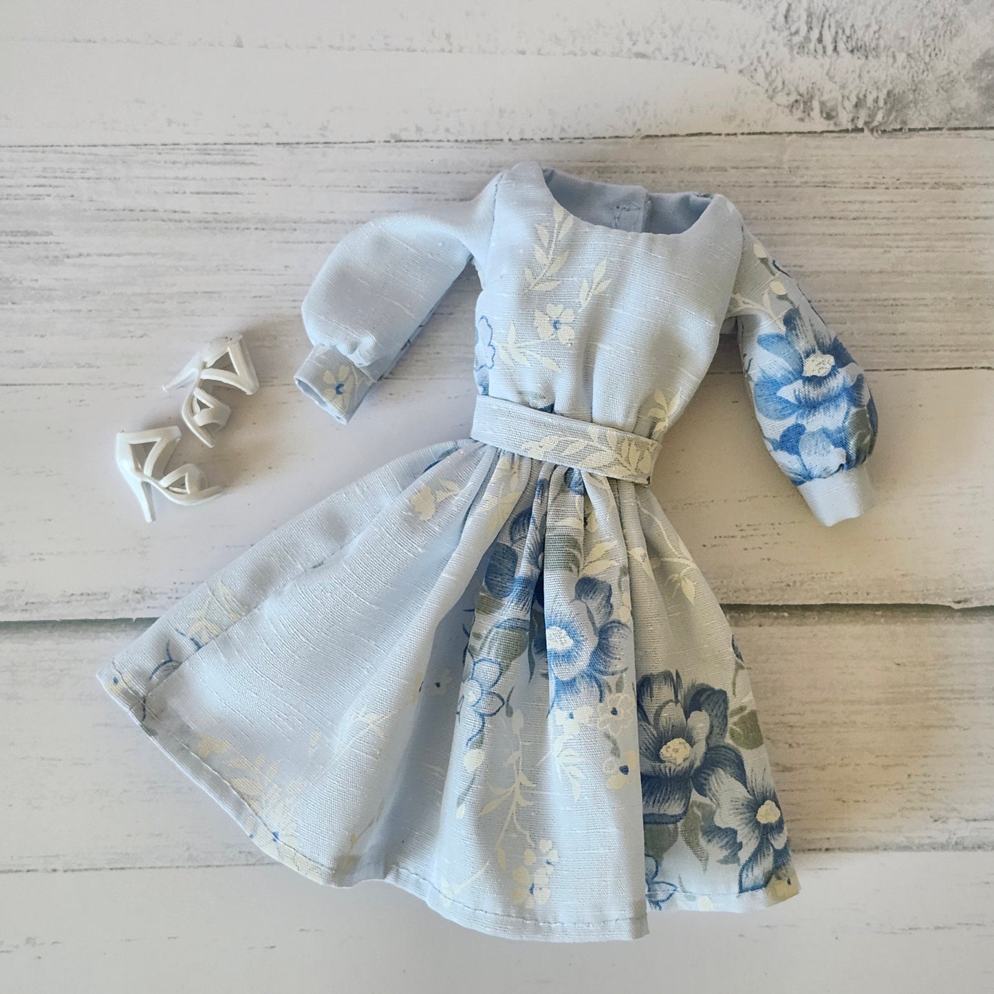 Blue Flowered Scoop Neck Dress for 11 1/2" fashion dolls