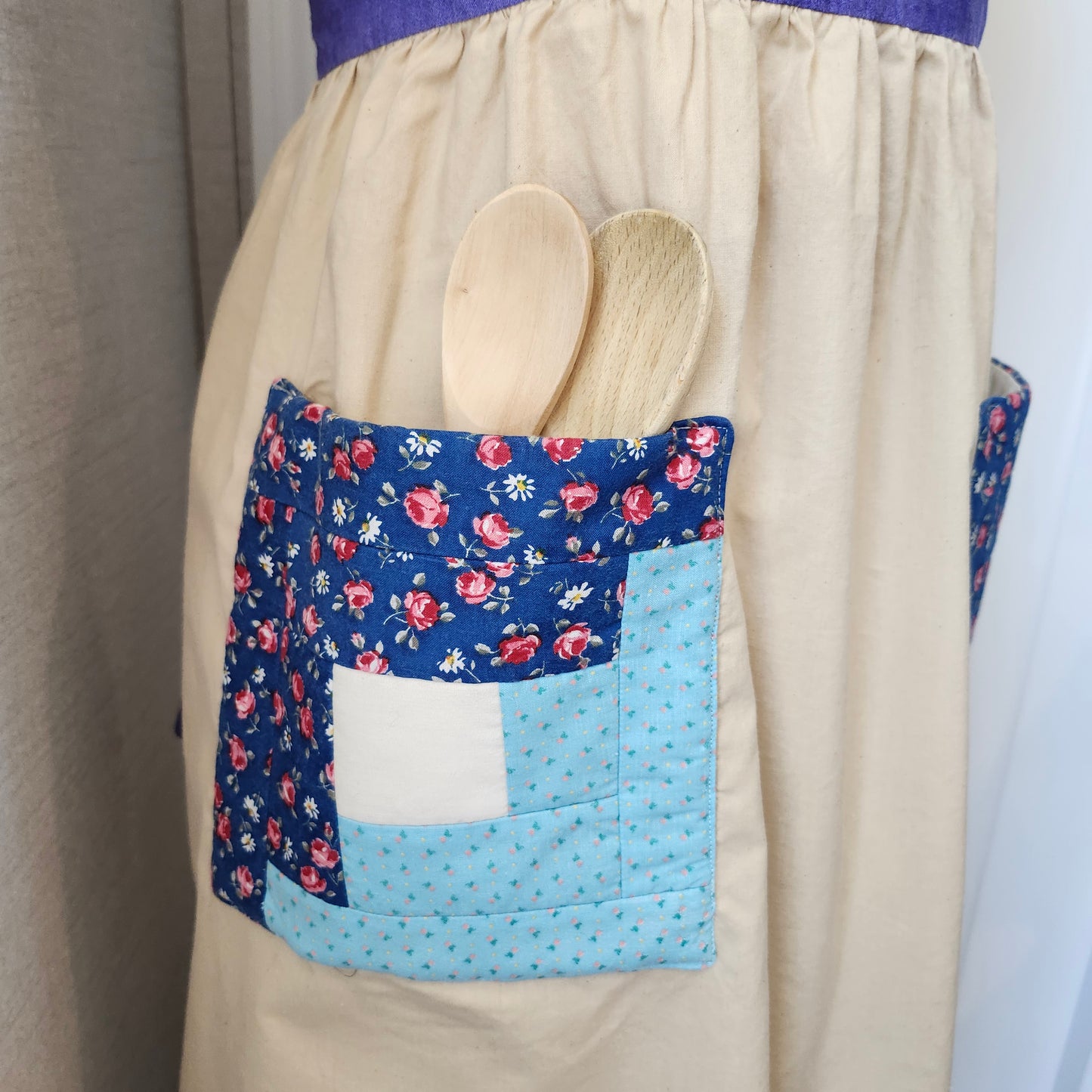 Log Cabin Quilted Bib Vintage Apron
