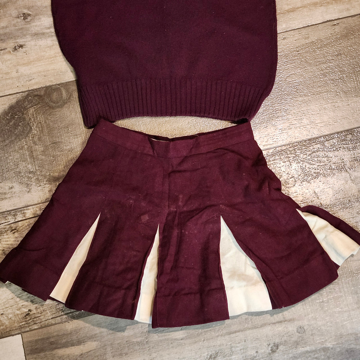 Vintage Maroon and Cream Cheerleader Uniform