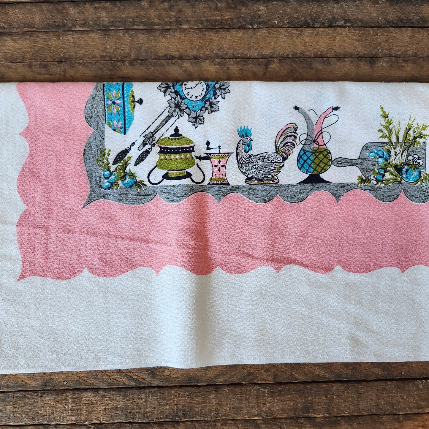 Pink Kitchen Scene MCM Vintage Startex Tablecloth